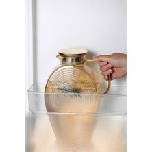 PremiumPort Amber Salyangoz Desenli Borosilikat Cam Sürahi 2000 ml Buzdolabı Kapağı Uyumlu