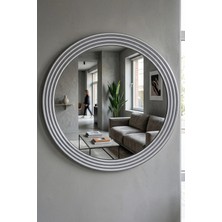 Montesev Zümrüt Gümüş Dekoratif Ayna Yuvarlak Ayna Işlemeli Ahşap Duvar Aynası Tekli - 43 Cm