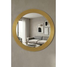 Montesev Zümrüt Gold Dekoratif Ayna Yuvarlak Ayna Işlemeli Ahşap Duvar Aynası Tekli - 43 cm