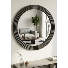Montesev Safir Siyah Dekoratif Ayna Yuvarlak Ayna Işlemeli Ahşap Duvar Aynası Tekli - 43 cm