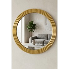 Montesev Safir Gold Dekoratif Ayna Yuvarlak Ayna Işlemeli Ahşap Duvar Aynası Tekli - 43 cm