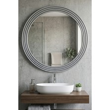 Montesev Zümrüt Ahşap Gümüş Dekoratif Ayna Yuvarlak Ayna Işlemeli Ahşap Banyo Aynası Duvar Aynası Tekli