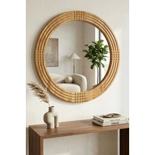 Safir Ahşap Dekoratif Ayna Yuvarlak Ayna Işlemeli Ahşap Duvar Aynası