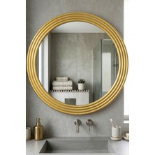 Montesev Zümrüt Gold Dekoratif Ayna Yuvarlak Ayna Işlemeli Ahşap Banyo Aynası Duvar Aynası Tekli