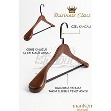Manken İstanbul 5 Adet Delüks Masif Ceviz Ahşap Ev ve Iş Yeri Için 44 cm Ahşap Ceket Askısı - Ahşap Elbise Askısı