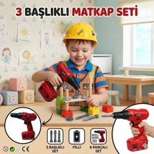 Farbu Oyuncak Pille Çalışan 3 Farklı Uçlu 2 Vida 2 Somonlu Tamirci Temalı Matkap Oyuncak Iş Aleti