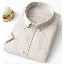 Varetta Erkek Bej Kısa Kollu Gömlek Cepli Çizgili Yaka Düğmeli Pamuklu