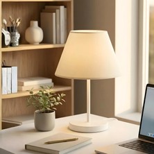 Homing Beyaz Gövdeli Krem Kumaş Başlıklı Abajur