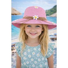 Yazlık Papatya Süslemeli Kız Çocuk Hasır Fötr Şapka 4-8 Yaş (48 Cm)
