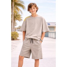 Erkek Çocuk Basic Oversize Tişört & Şort Takım (Bej)