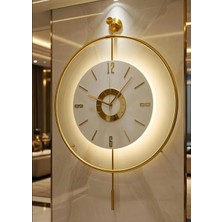 MetaQuartz Aksesuar Büyük Boy (50X75 cm ) - Gold Çember Kadran Göbek  (Özel Quartz Mekanizmalı)(Pilli LED ) Metal Dekoratif Duvar Saati