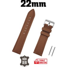 Saatse 22MM Açık Kahverengi Taba Dikişli Floter Deri Saat Kordonu Kayış