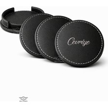 MELL & SWIPE Kişiye Özel Isim Yazılı Deri Bardak Altlığı Seti Lüks Hediyelik Kahve Çay Altlığı