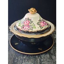 Manushum El Boyaması Porselen Gülbahar Çukur Sahan-Siyah