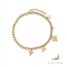 Uçan Geyik Yaprak Desenli Sarı Renkli Bileklik - Zarif Tasarım