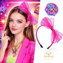 Belle Fusion Mey Ithalat® 80’ler 90’lar Neon Pembe Dantel Taç Fiyonklu