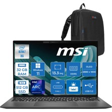 MSI Msı Prestıge 13 Aı+ Intel Ultra 7 355 32GB Ram 512GB SSD Windows 11 Pro 13.3" 2.8k (2880 x 1800) OLED Laptop A3MG039TRP02 + Zetta Çanta