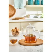 PremiumPort Borosilikat Cam Demlik 1000 Ml, Şık ve Dayanıklı Çay Demleme Seti