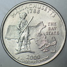 Banknoting Amerika Çeyrek Dolar 2000 P Eyaletler Serisi-Massachusetts.
