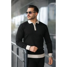 Sidelya Concept Erkek Kol ve Yaka Detaylı Uzun Kollu Triko