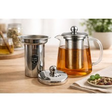 PremiumPort 750 ml Borosilikat Cam Demlik, Paslanmaz Çelik Süzgeçli, Isıya Dayanıklı