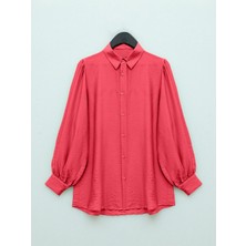 Moda Morfo Balon Kol Düz Tunik -Nar Çiçeği