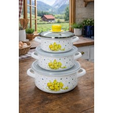 Fodis Mutfak Çift Kapaklı Tencere Seti 12CM 14 cm 16 cm Emaye