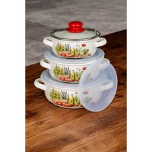 Fodis Mutfak Çift Kapaklı Tencere Seti 12CM 14 cm 16 cm Emaye