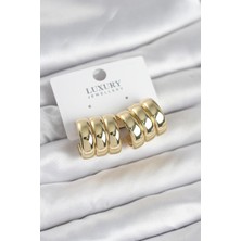 Getittir Pirinç Gold Renk Üçlü Görünüm Kadın Küpe - Lisinya