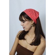 Kırmızı Puantiye Desen Kadın Bandana Poplin