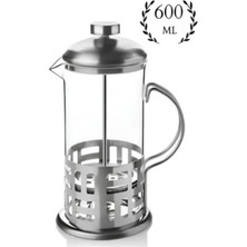 PremiumPort Paslanmaz Çelik French Press 600ML, Metal Kulplu Kahve Demleme Aracı