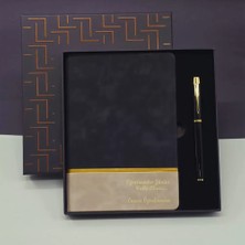 Hobilinka Öğretmenler Günü Özel Siyah Deri Defter ve Metal Roller Kalem Hediye Seti