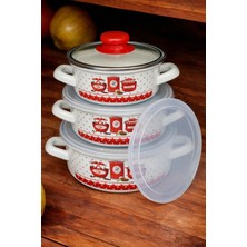 Fodis Mutfak Çift Kapaklı Tencere Seti 12CM 14 cm 16 cm Emaye