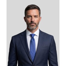 1001 Kravat Saks Mavi Desenli 8 cm Genişliğinde Ipek Kravat