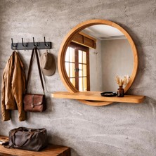 Aypars Atölye 20X20 cm Raflı Masif Ağacı Yuvarlak Ayna – Iskandinav Tarzı Antre ve Banyo Aynası (Kayın)