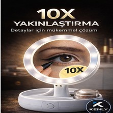Kenly 10X Büyüteçli LED Makyaj Aynası – Katlanabilir, Çift Taraflı, USB Şarjlı
