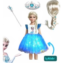 3b Kids Işıklı Elsa Anna Kostüm Elbise + Elsa Peruk + Elsa Taç-Asa Doğum Günü Parti Seti