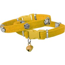 Esranın Dünyası Kadife Kedi Boyun Tasması Yoncalı 20-32 cm Sarı