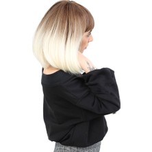 Esranın Dünyası Kısa Küt Perçemli Fiber Sen Peruk / Kumral / Platin Ombreli