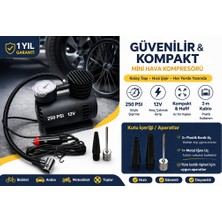 Duolight Mini Kompakt 12V Hava Kompresörü 250 Psı Araç Çakmak Girişli Taşınabilir 3m Aparatlı Lastik Pompası