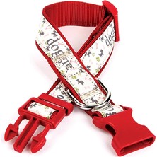 Esranın Dünyası Köpek ve Pati Desenli Dokuma Köpek Boyun Tasması 3 cm x 36-60 cm Kırmızı