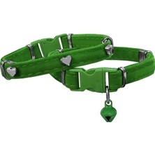 Esranın Dünyası Kadife Kedi Boyun Tasması Kalpli 20-32 cm Yeşil