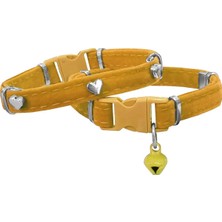 Esranın Dünyası Kadife Kedi Boyun Tasması Kalpli 20-32 cm Sarı