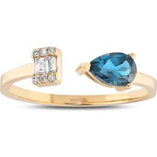 Makdis Pırlanta 0.55 Karat Mavi Topaz Pırlanta Yüzük