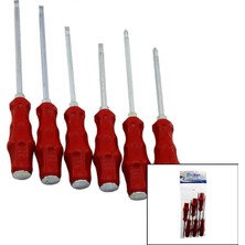 Marsilyan Pvc Ambalaj   Kırmızı - Plastik Saplı   Darbeli   6lı Set   Çift Taraflı  Tornavida Takımı (K95)