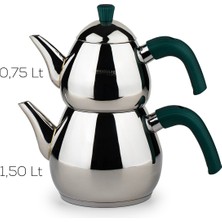 Porsima 1028-2 Damla Bakalit Kulp Orta Boy Paslanmaz Çelik Çaydanlık Takımı - Yeşil - 0.75-1.50L