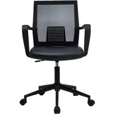 Vivense Mesh Deri Döşeme Ofis Sandalyesi, Metal Ayaklı, Siyah