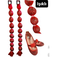 3b Kids Kırmızı ışıklı Bubble Saç +Kırmızı Babet Seti 29 Ekim 23 Nisan Yılbası Gösteri Parti Davet Düğün Ayakkabı Kız Çocuk