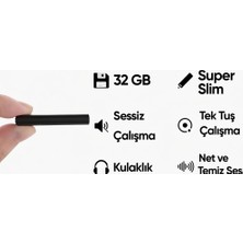 Invicta Dijital Ekstra Slim Ses Kayıt Cihazı 32Gb USB Flash Bellek Mp3 Player Mini Müzik Çalar