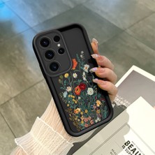 HONTINGA Samsung Galaxy S23 Ultra ile Uyumlu Kılıfı Düşüme Önleyici Basitlik Anti Düşme Kamera Korumali Çiçek Siyah Desen Yumuşak Silikon Telefon Kılıfı Kadın ve Erkek Için Uygundur K2-0409